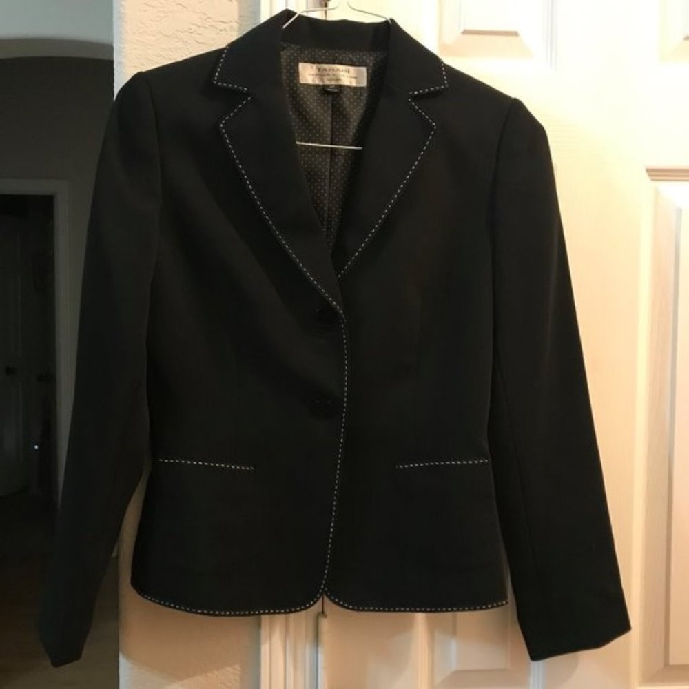 Tahari black blazer with white piping 4P
